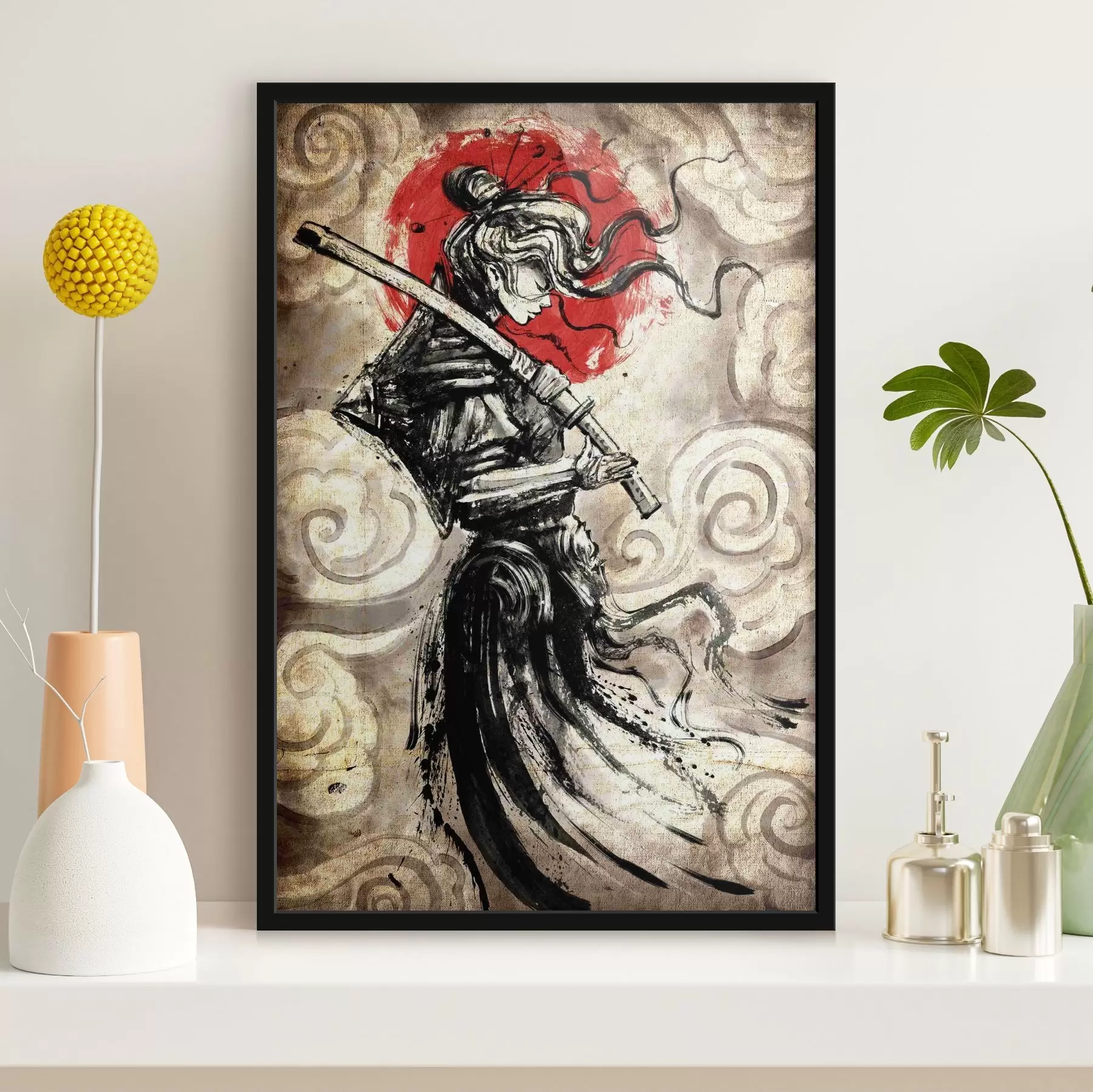 Fotobehang Mooi samoerai meisje met een katana op haar schouder f33060