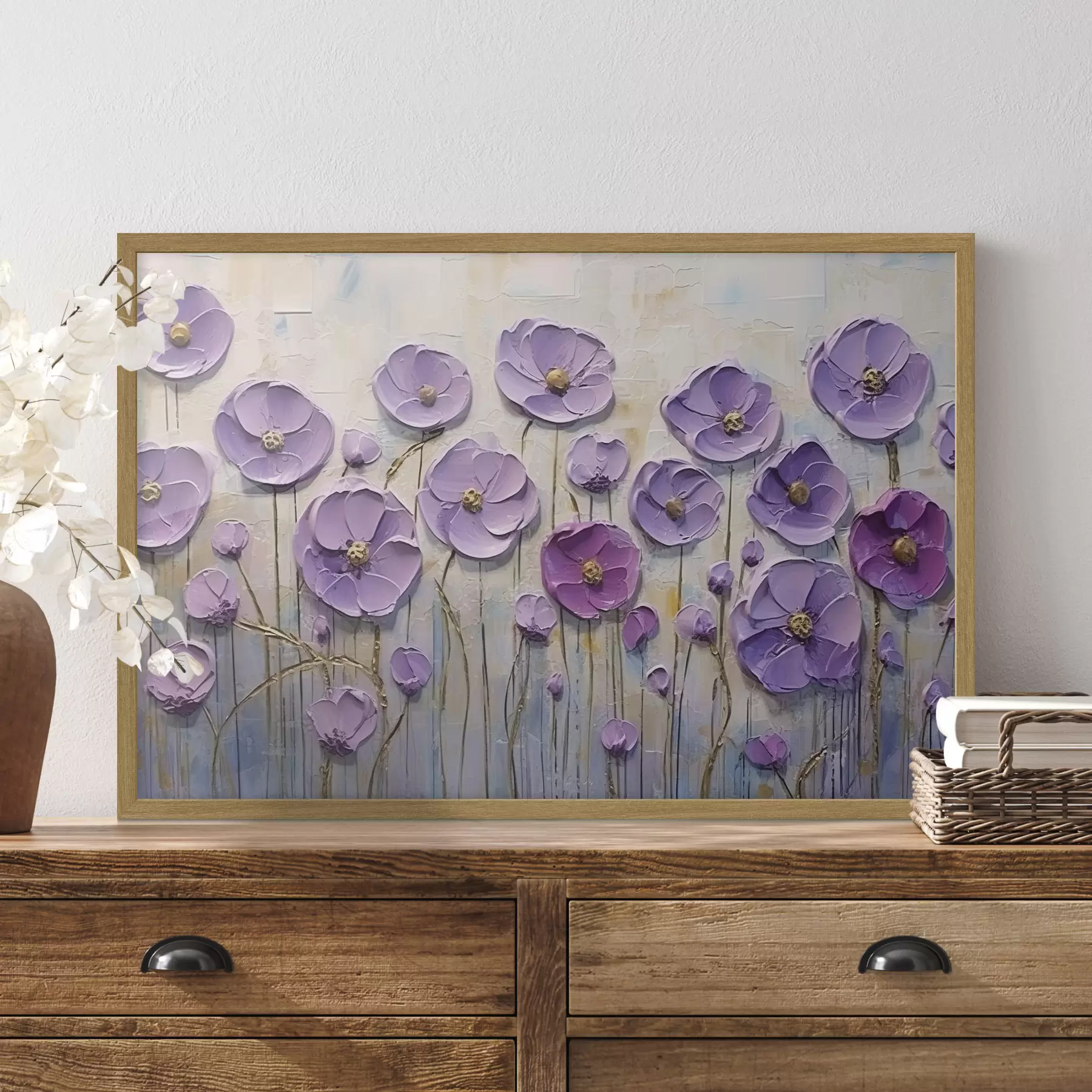 Fotobehang Olieverfschilderij van lentebloemen op canvas f34856