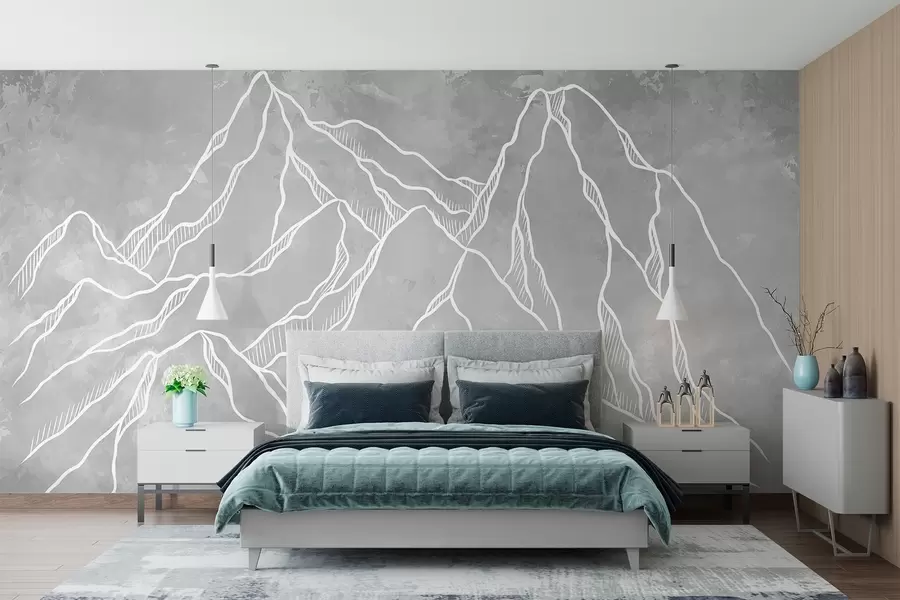 Fotobehang Schematische weergave van bergtoppen w02524