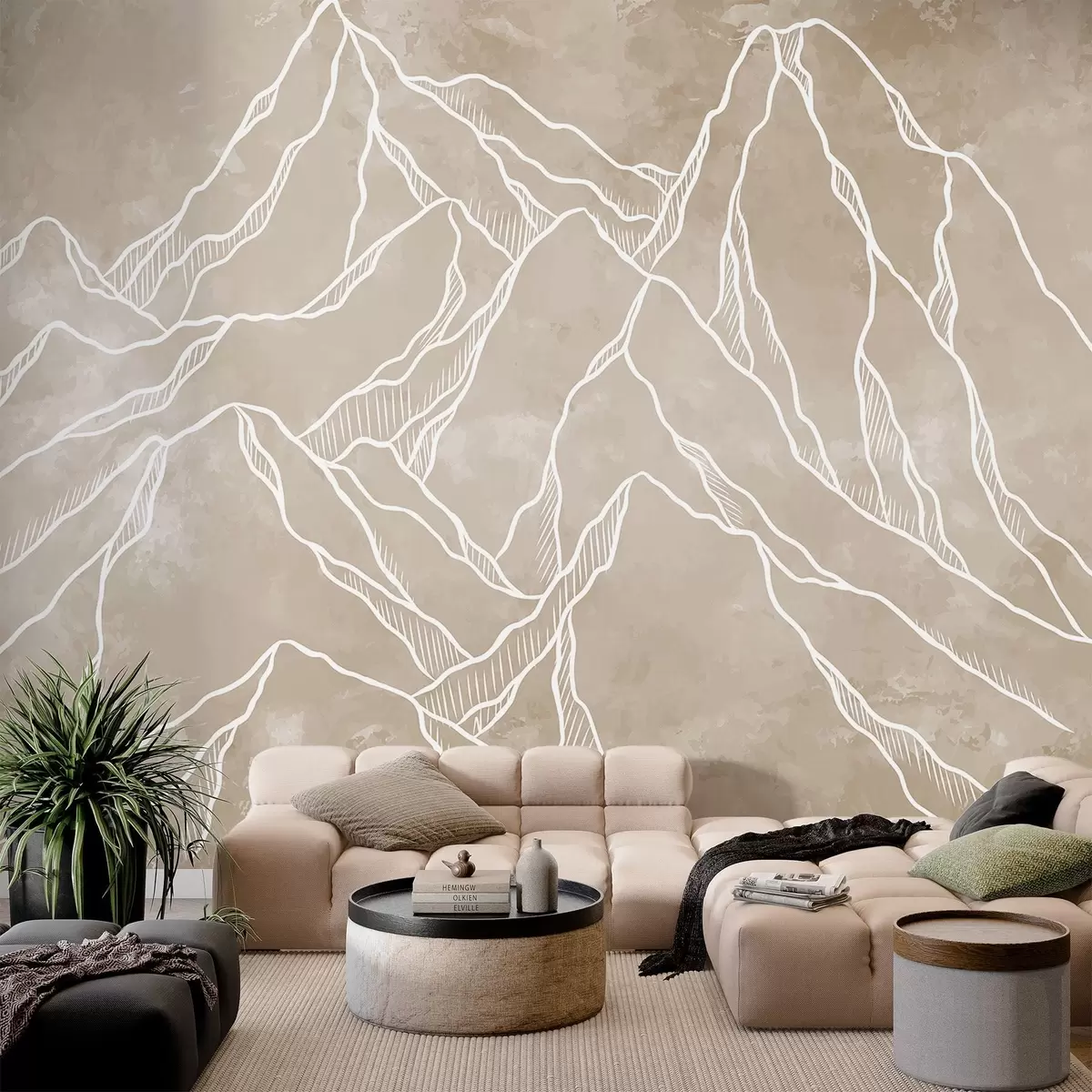 Fotobehang Schematische weergave van bergtoppen w02524v1