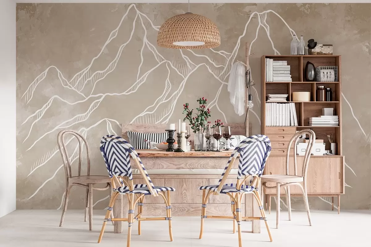 Fotobehang Schematische weergave van bergtoppen w02524v1