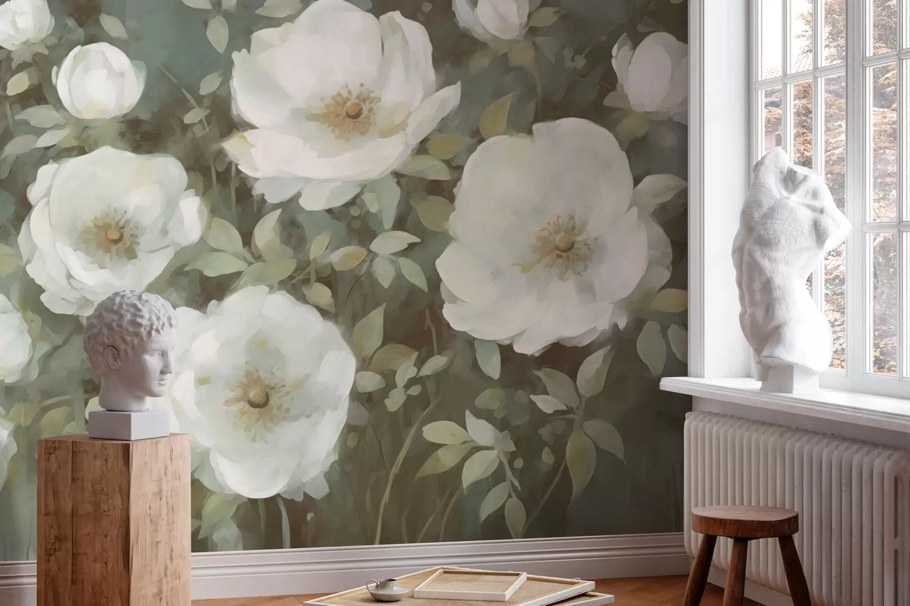 Fotobehang Grote witte bloemen w08549v1