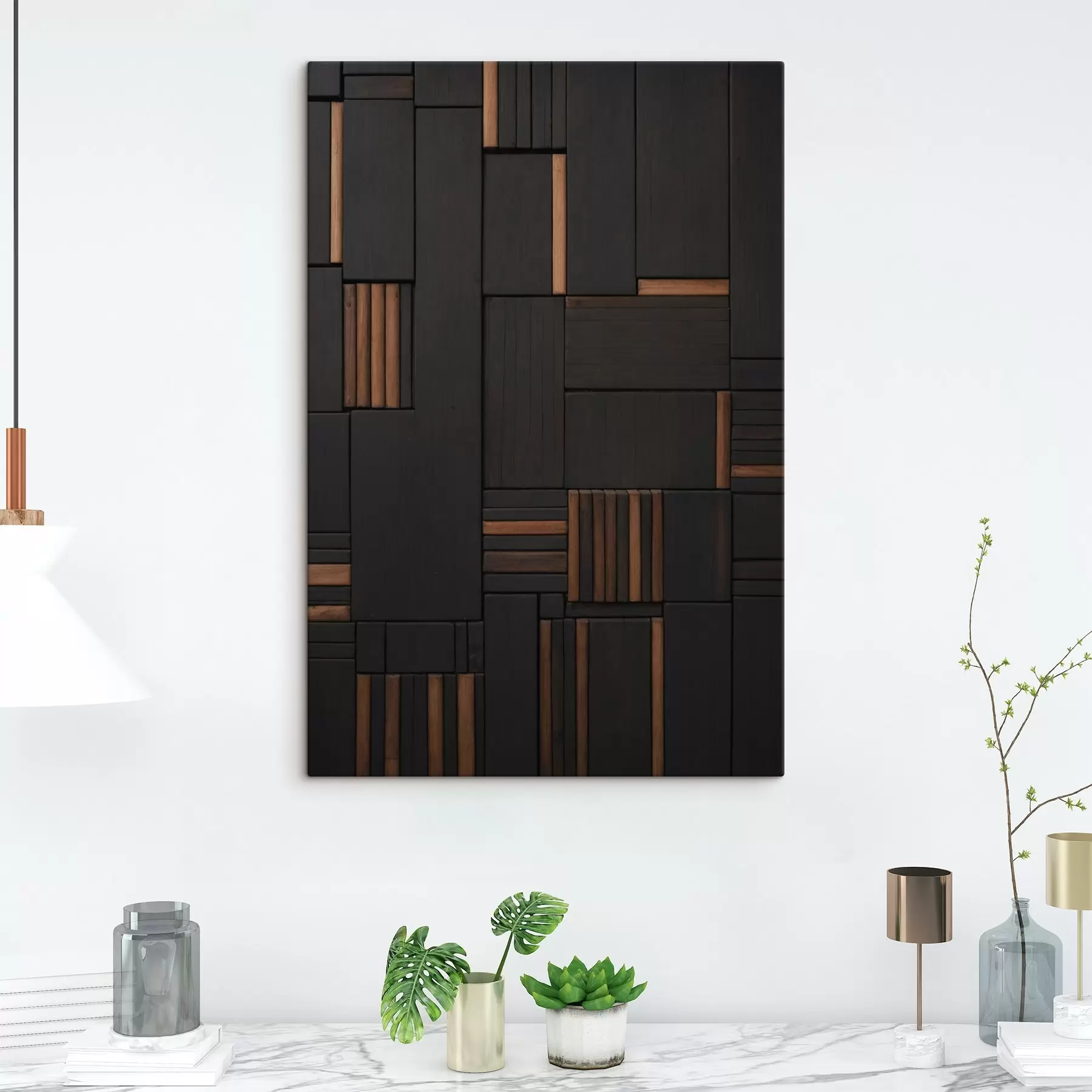  Schilderijen Muur met de afbeelding van houten tegels s41782