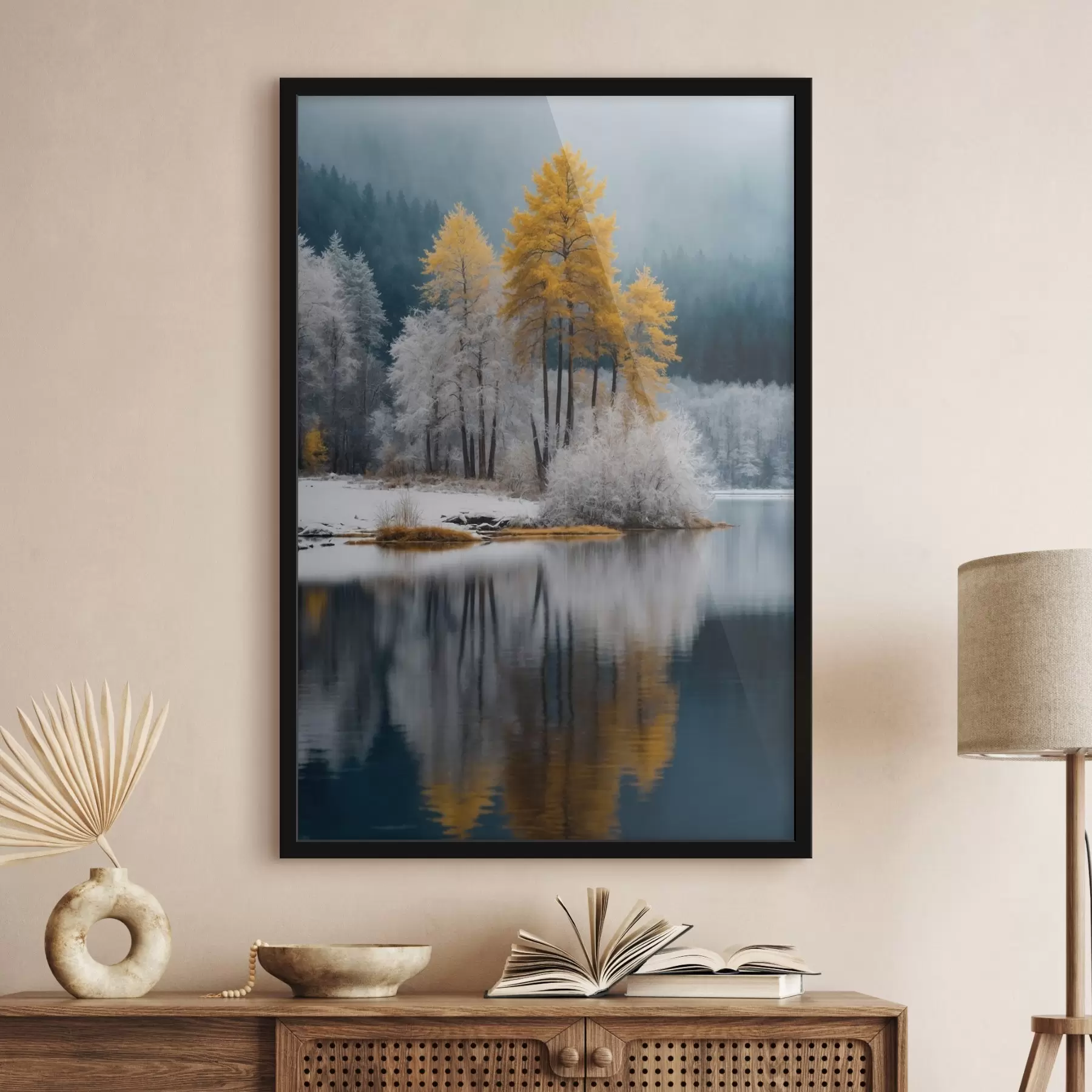 Fotobehang Winterbos en meer f41785