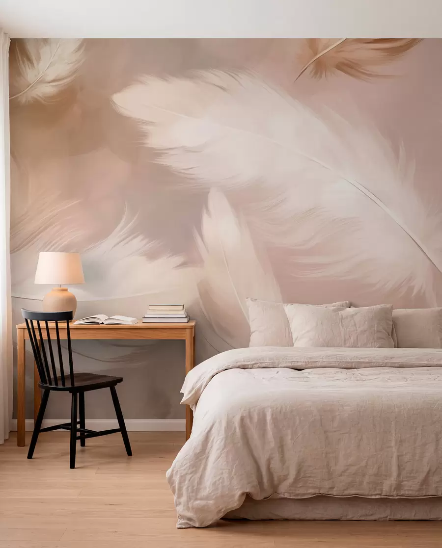 Fotobehang Grote veren in beige w02601v1