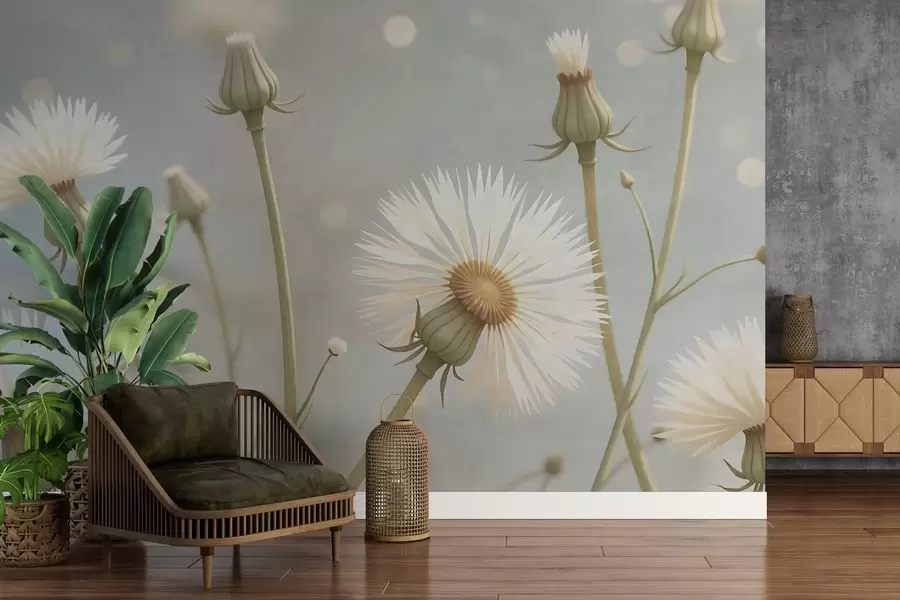 Fotobehang Geschilderde luchtige paardenbloemen w02614