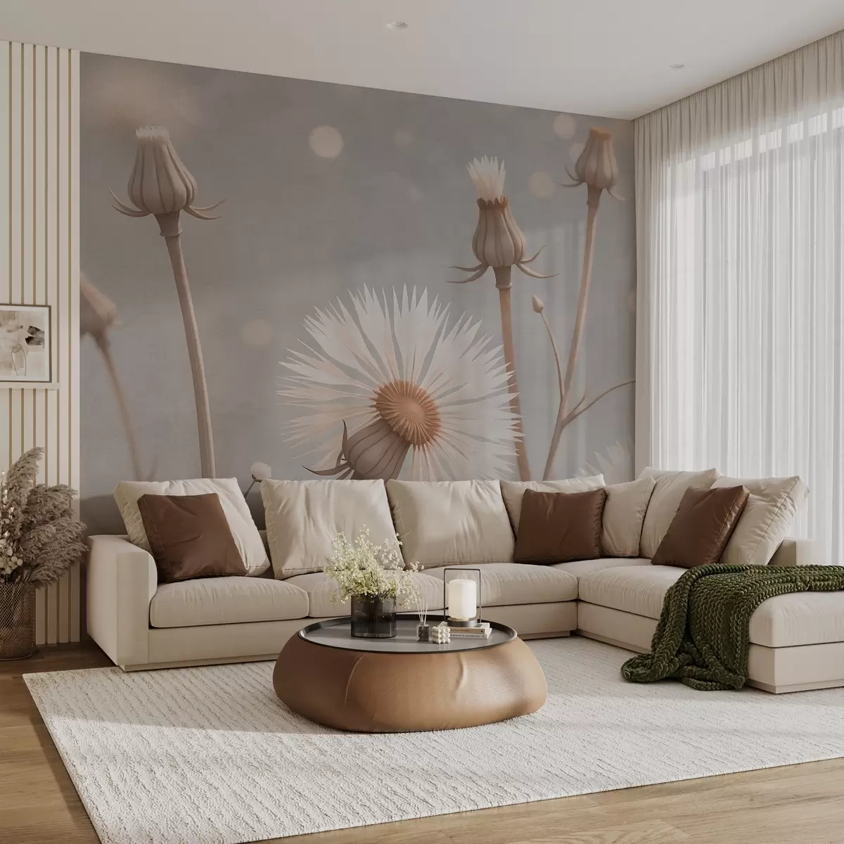 Fotobehang Geschilderde luchtige paardenbloemen w02614v3