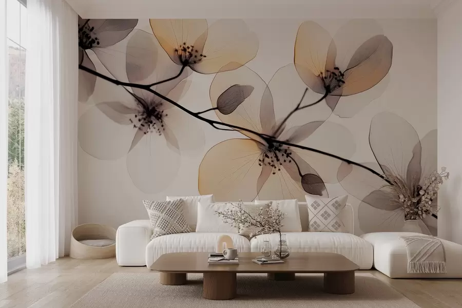 Fotobehang delicate en verfijnde tak met transparante bloemen  w02630