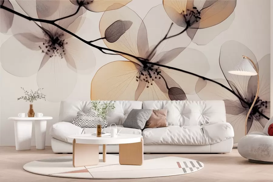 Fotobehang delicate en verfijnde tak met transparante bloemen  w02630