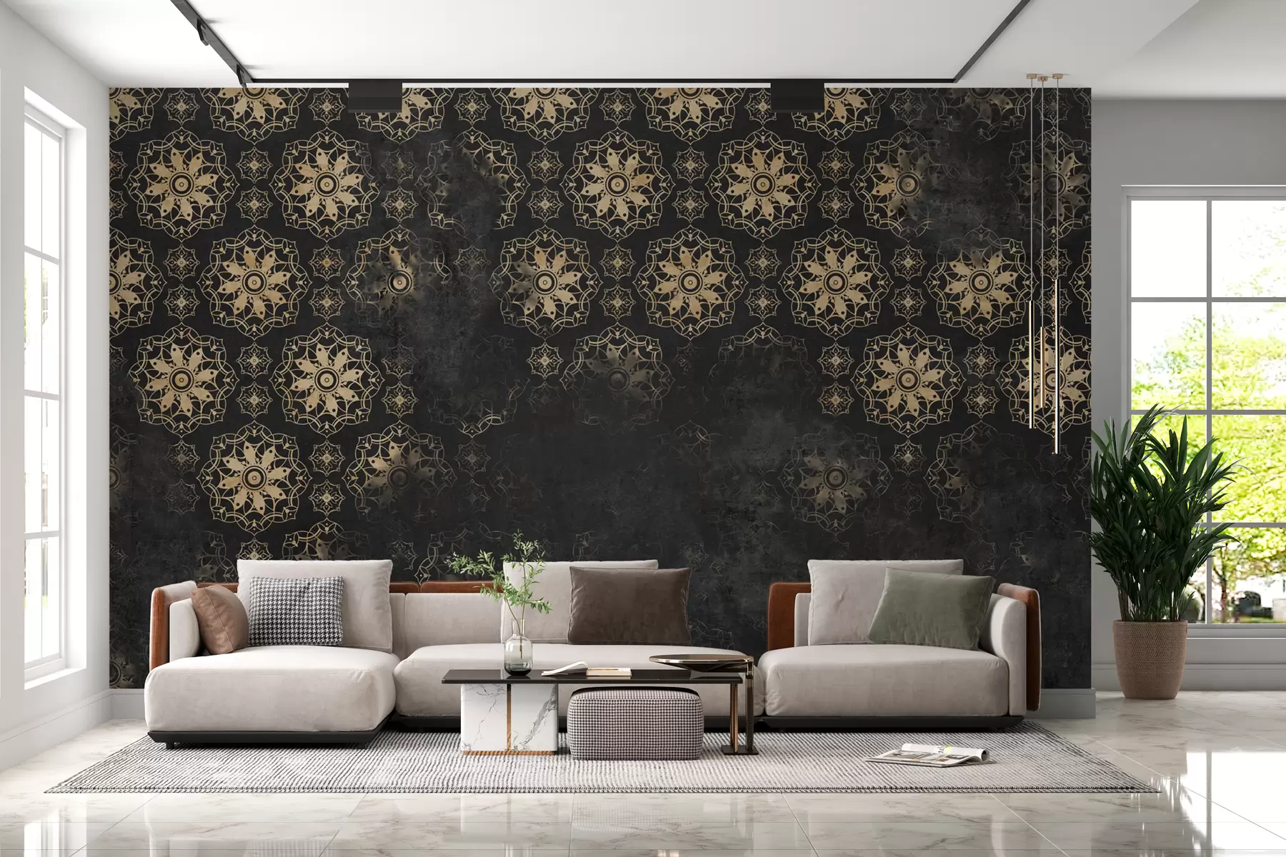 Fotobehang Vintage ontwerp met mandala-elementen en verweerd effect w02551