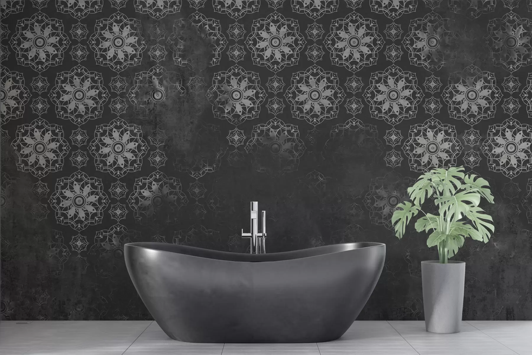 Fotobehang Vintage ontwerp met mandala-elementen en verweerd effect in grijs w02551v1