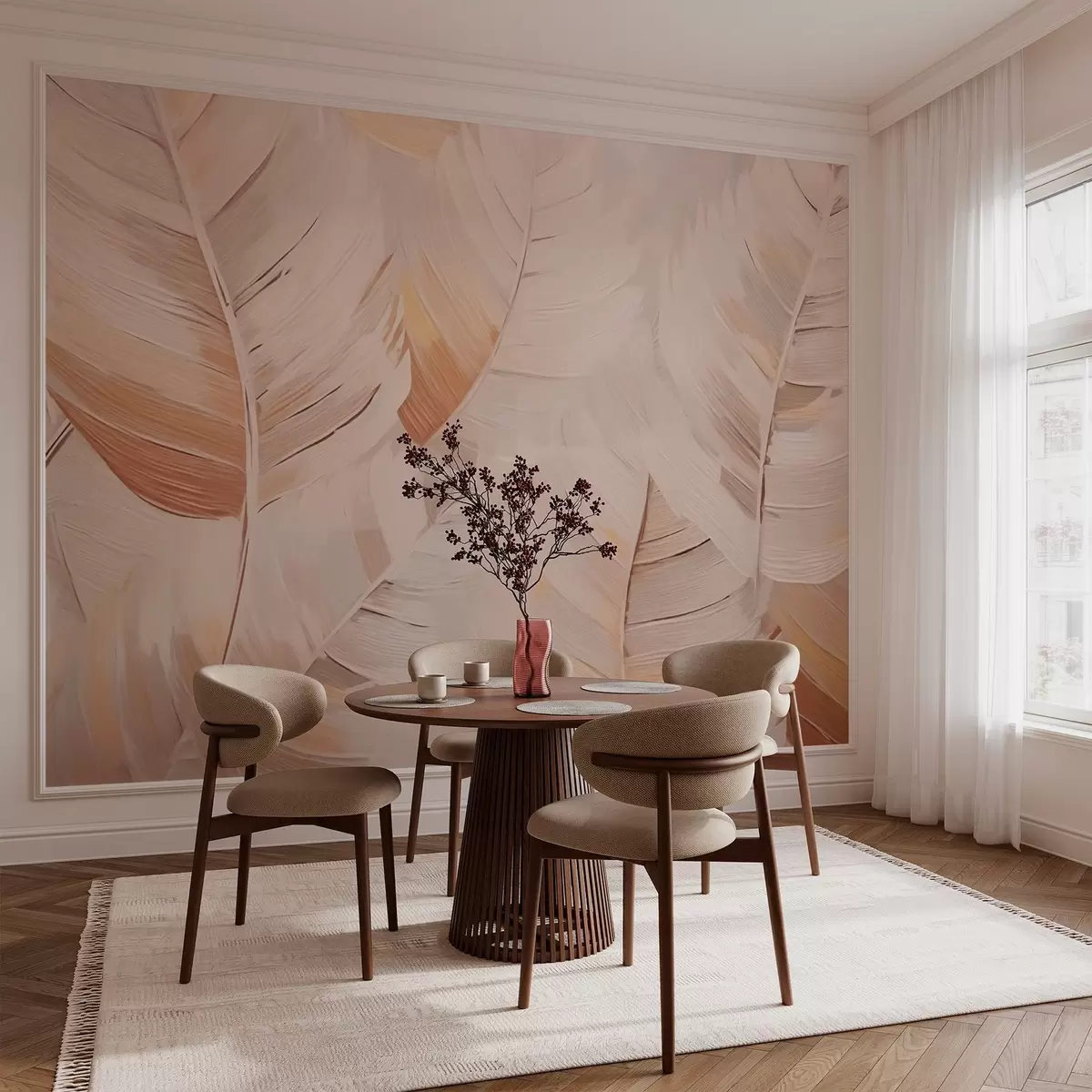 Fotobehang Abstracte beige bladeren w02576