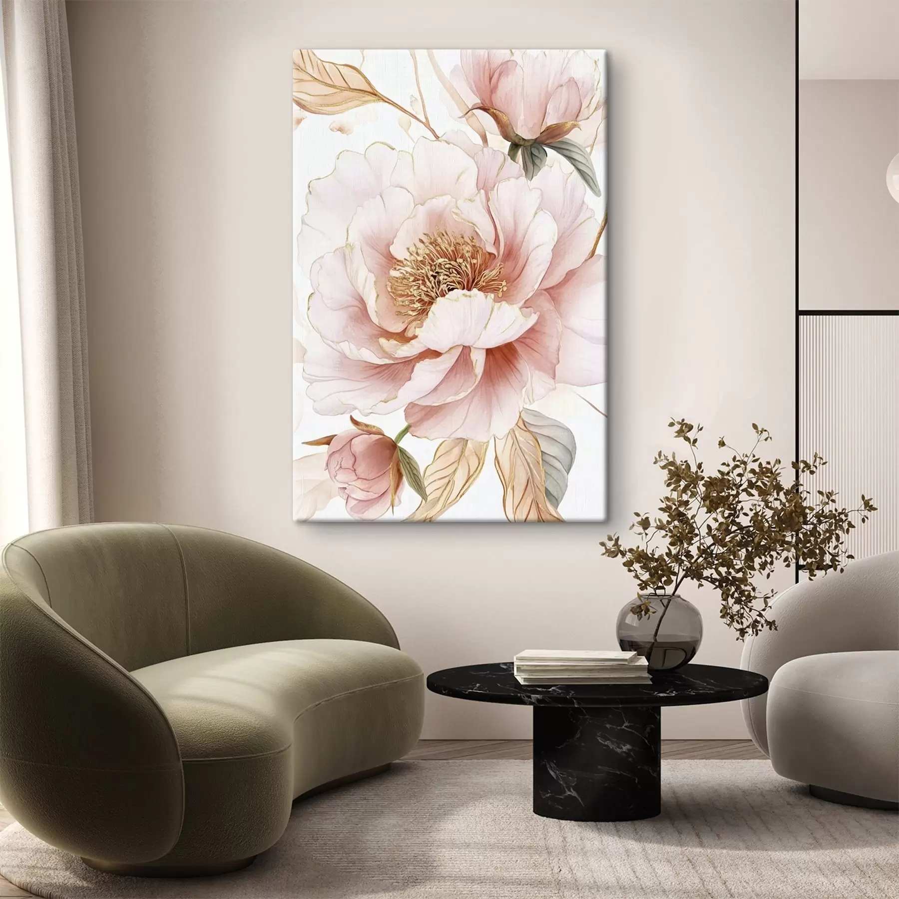 Fotobehang Pioenrozen in aquarelstijl, roze kleuren s42200