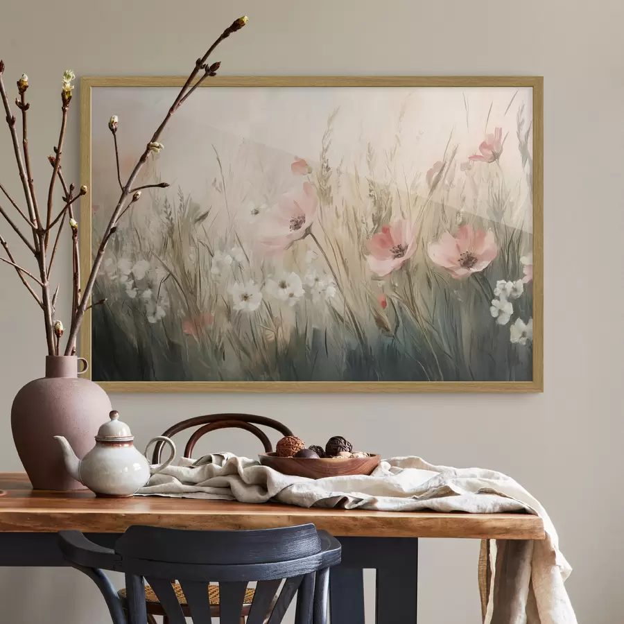 Fotobehang Bloemen in de wei, rustiek, acrylstijl f42209