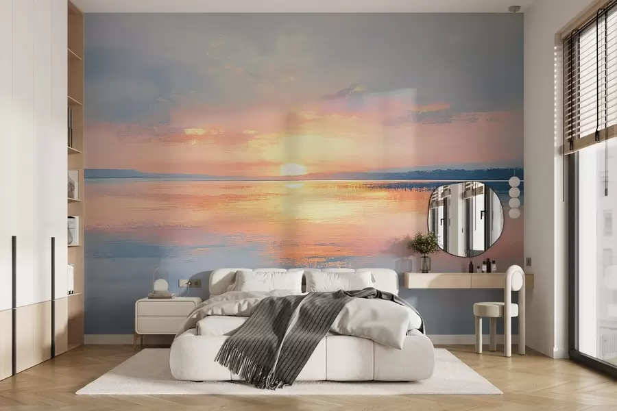 Fotobehang Zonsondergang over de zeehorizon w08570