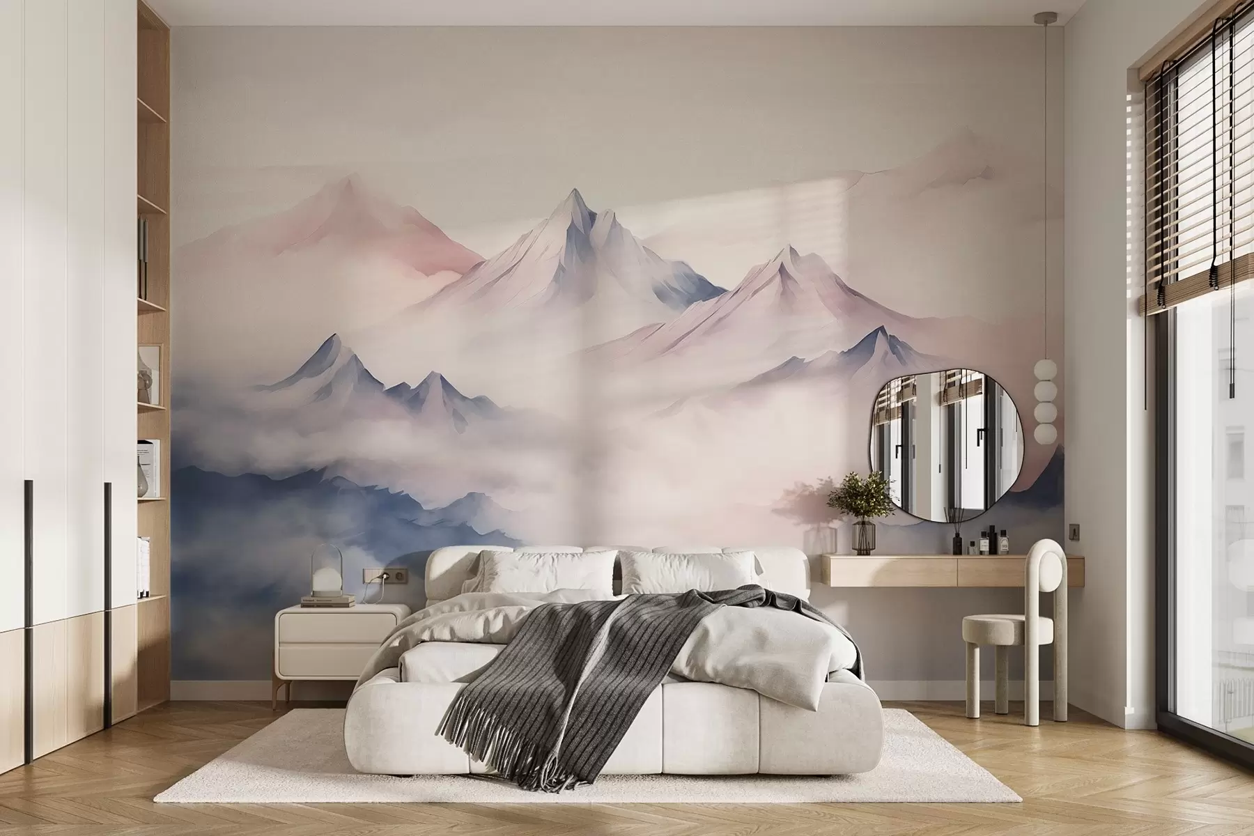 Fotobehang Zachte aquarel bergen in de mist w08573