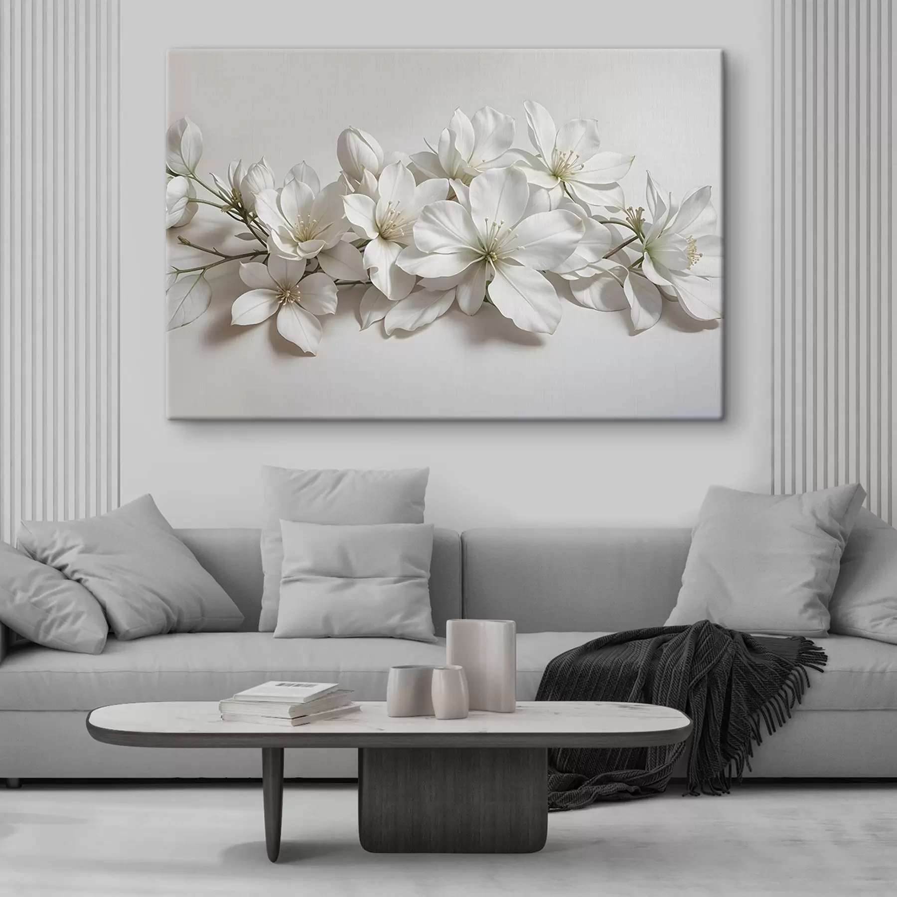  Schilderijen Witte delicate magnolia bloemen op een lichte achtergrond s42230