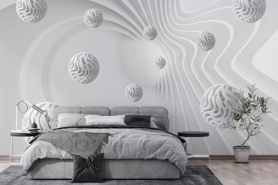 Fotobehang 3D grijze abstractie met bollen en diepte-effect w08553