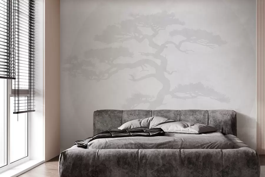 Fotobehang Japanse bonsaiboom en geometrie grunge achtergrond w08554