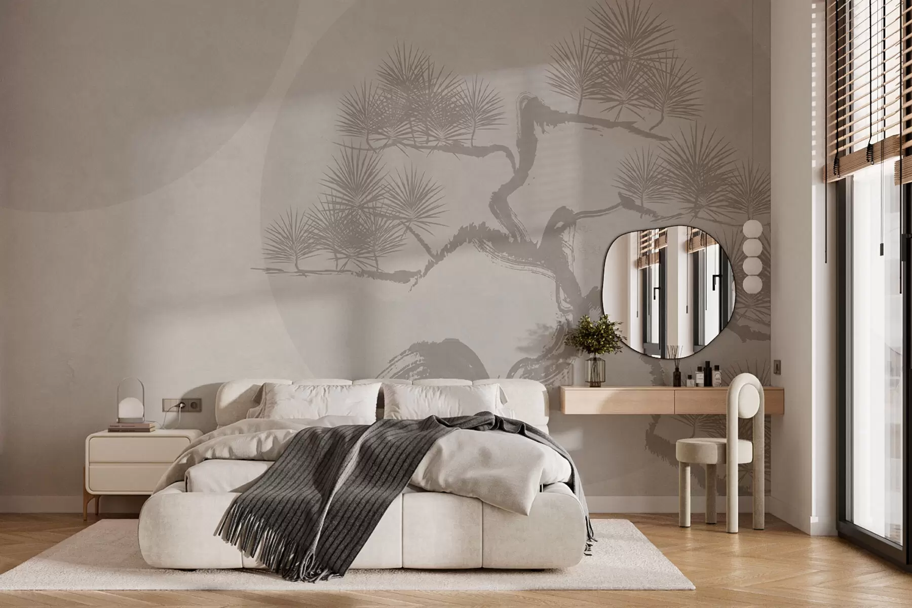 Fotobehang Bonsai Japans minimalisme geometrie grunge achtergrond w08556