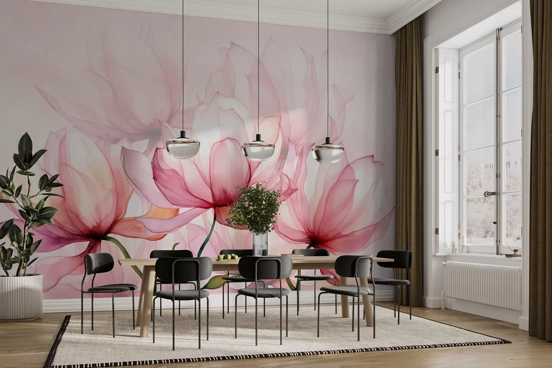 Fotobehang grote roze bloemen w02674