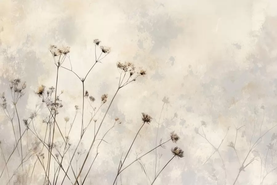 Fotobehang behang in eco-stijl met wilde planten in pastelkleuren w02684