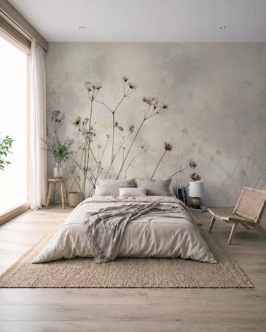 Fotobehang behang in eco-stijl met wilde planten in pastelkleuren w02684