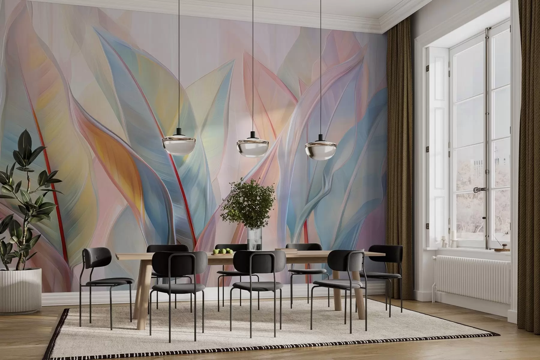 Fotobehang Gestileerde veelkleurige bladeren w02624