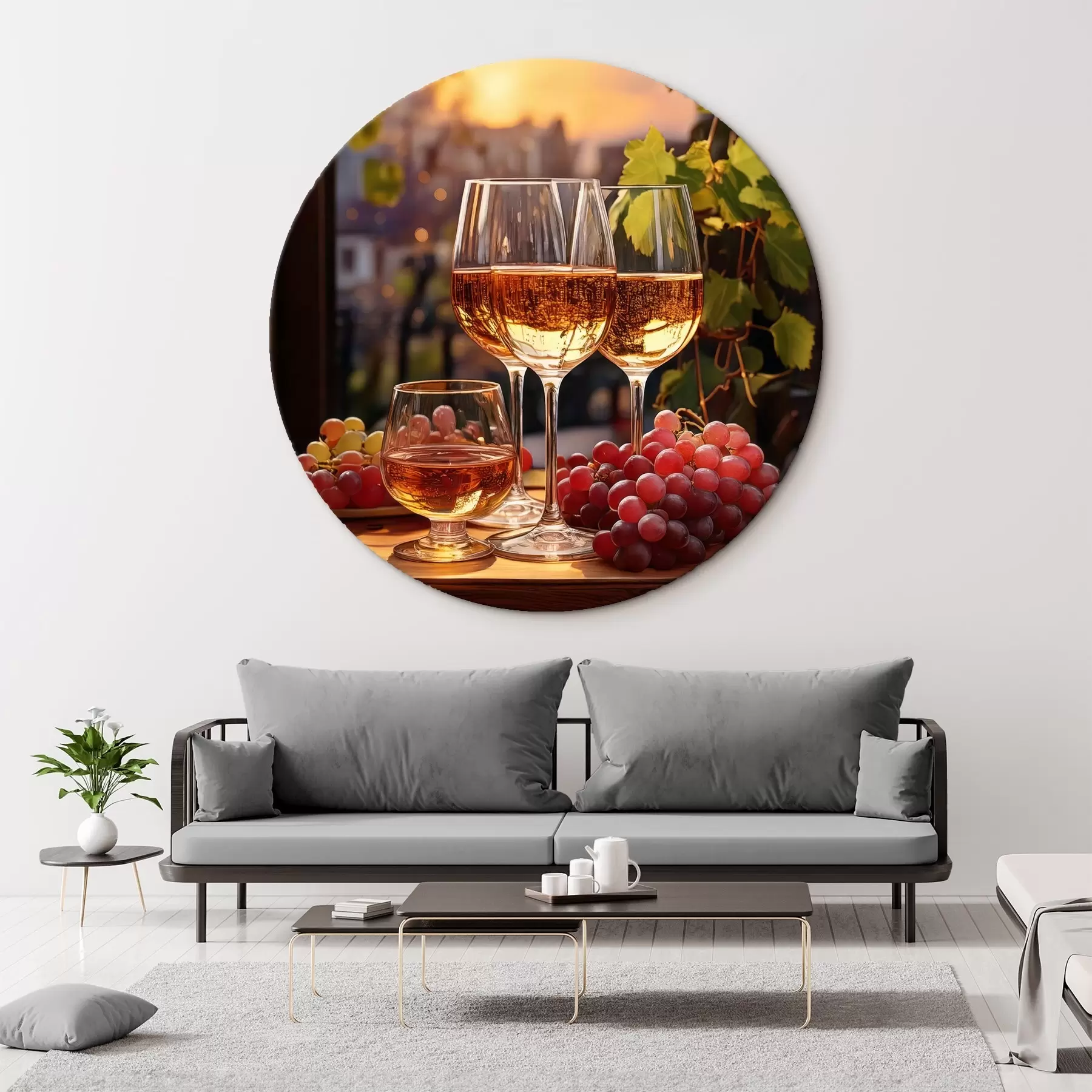  Schilderijen glazen met wijn, druiven op tafel, stilleven r41104