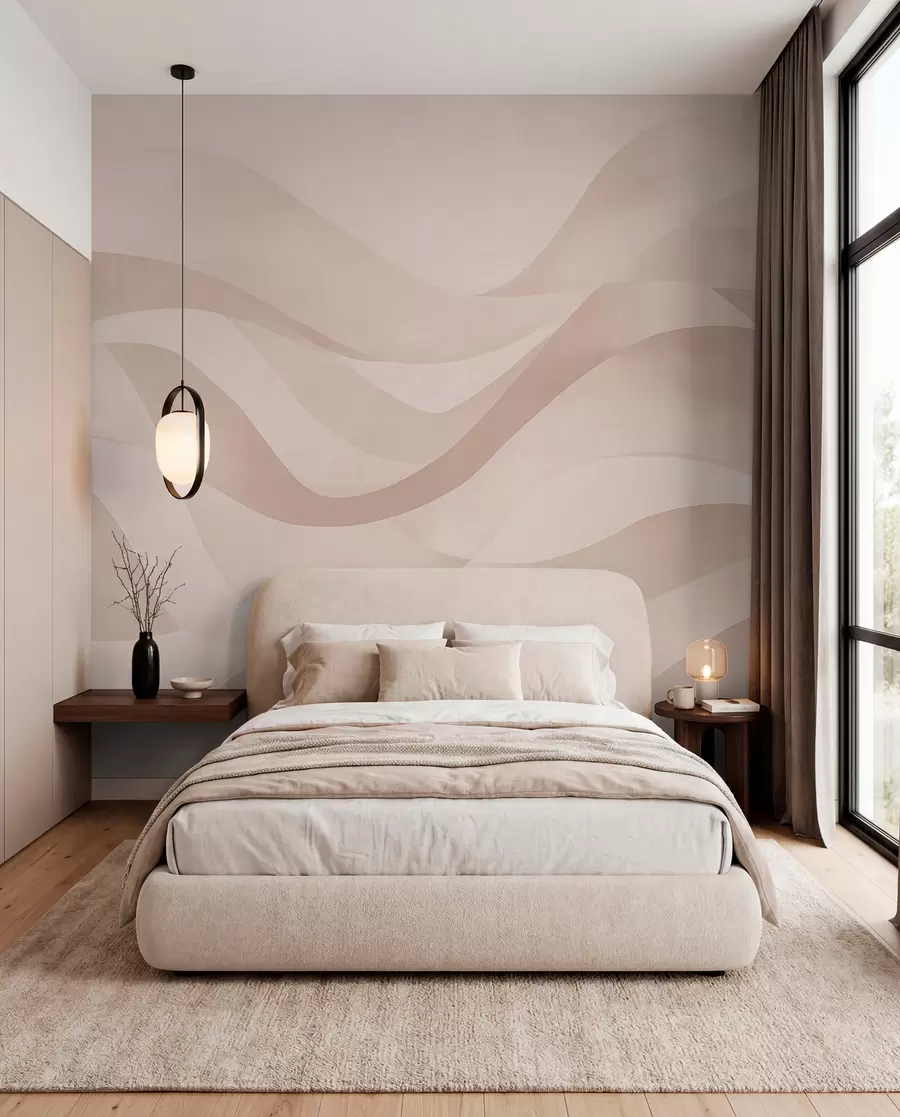 Fotobehang Soepele golven in zachte beige tinten in aquarelstijl w08564