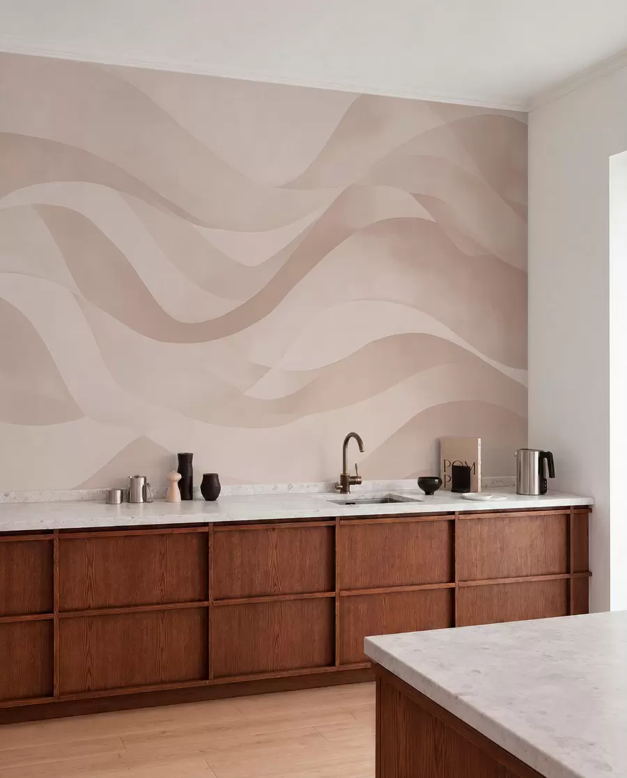 Fotobehang Soepele golven in zachte beige tinten in aquarelstijl w08564