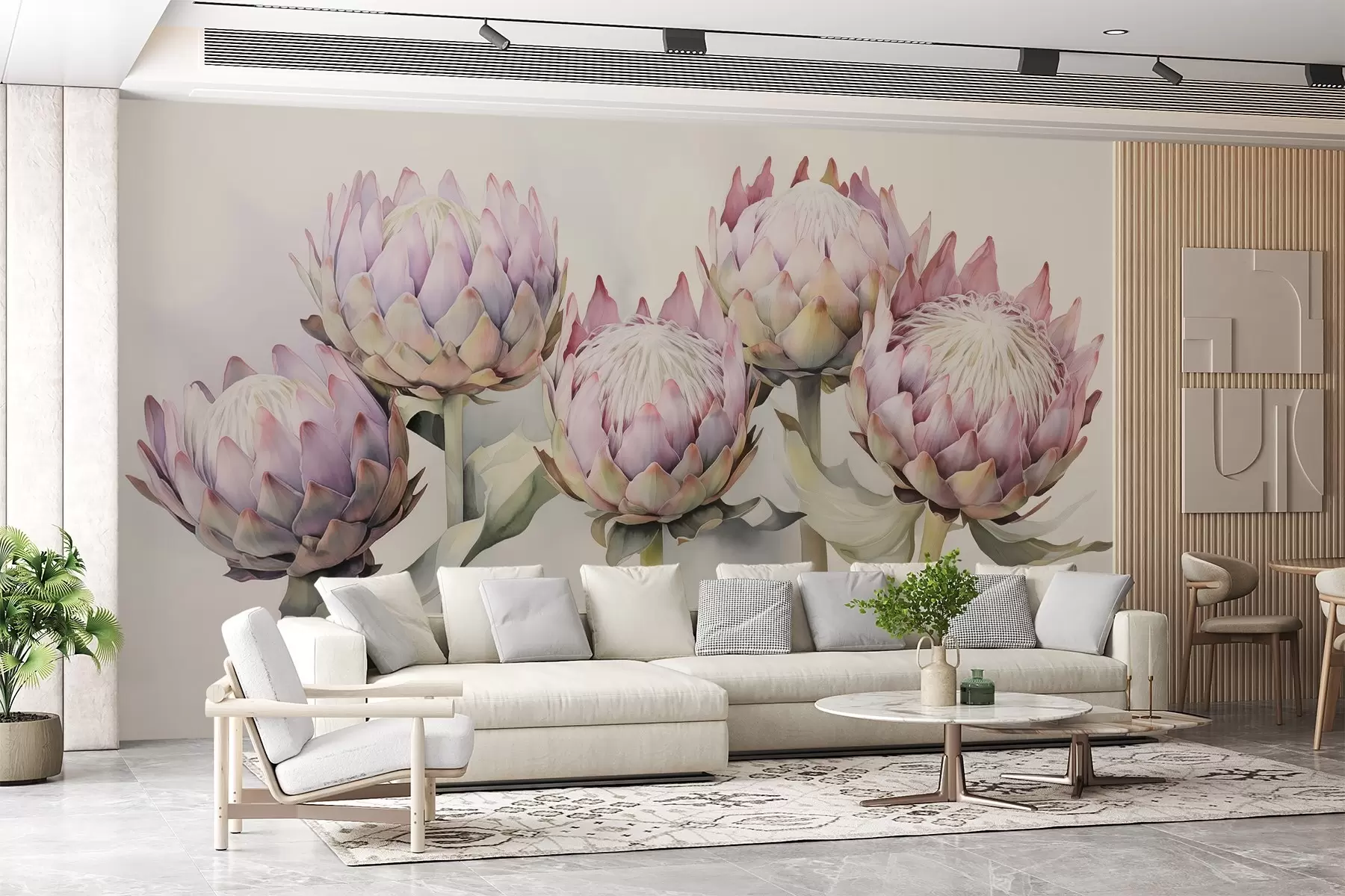 Fotobehang Zachte protea's aquarel w08593v1