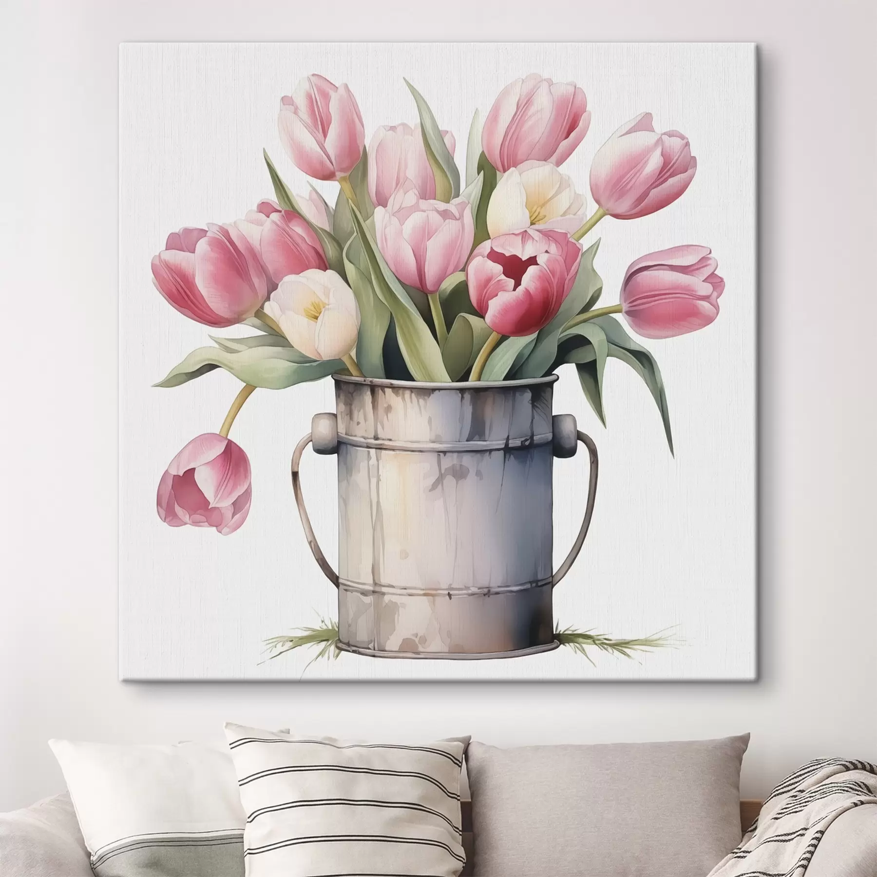  Schilderijen Boeket tulpen in een emmer imitatie van aquarel s42353