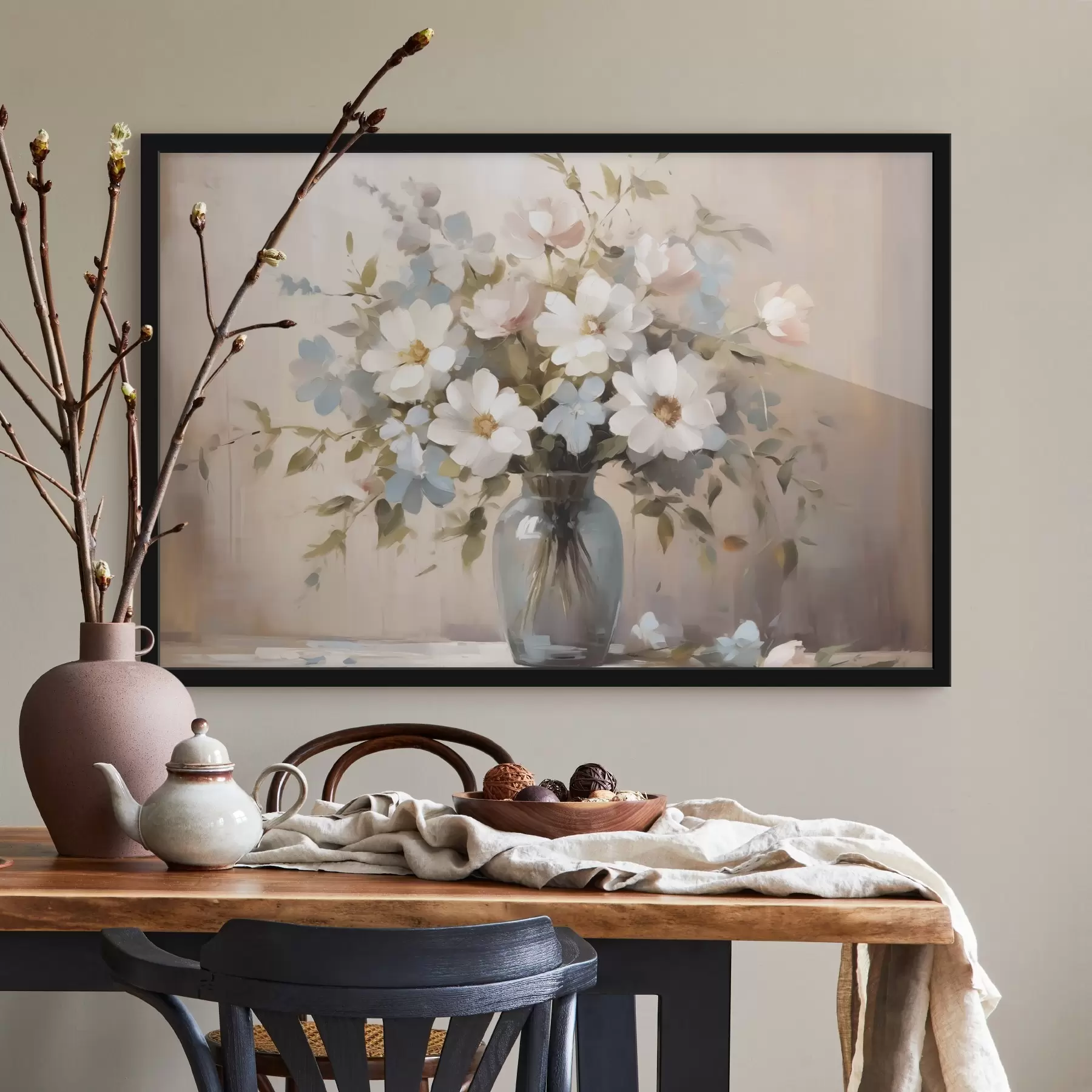 Fotobehang Boeket bloemen en takjes in een vaas imitatie van schilderij f42356