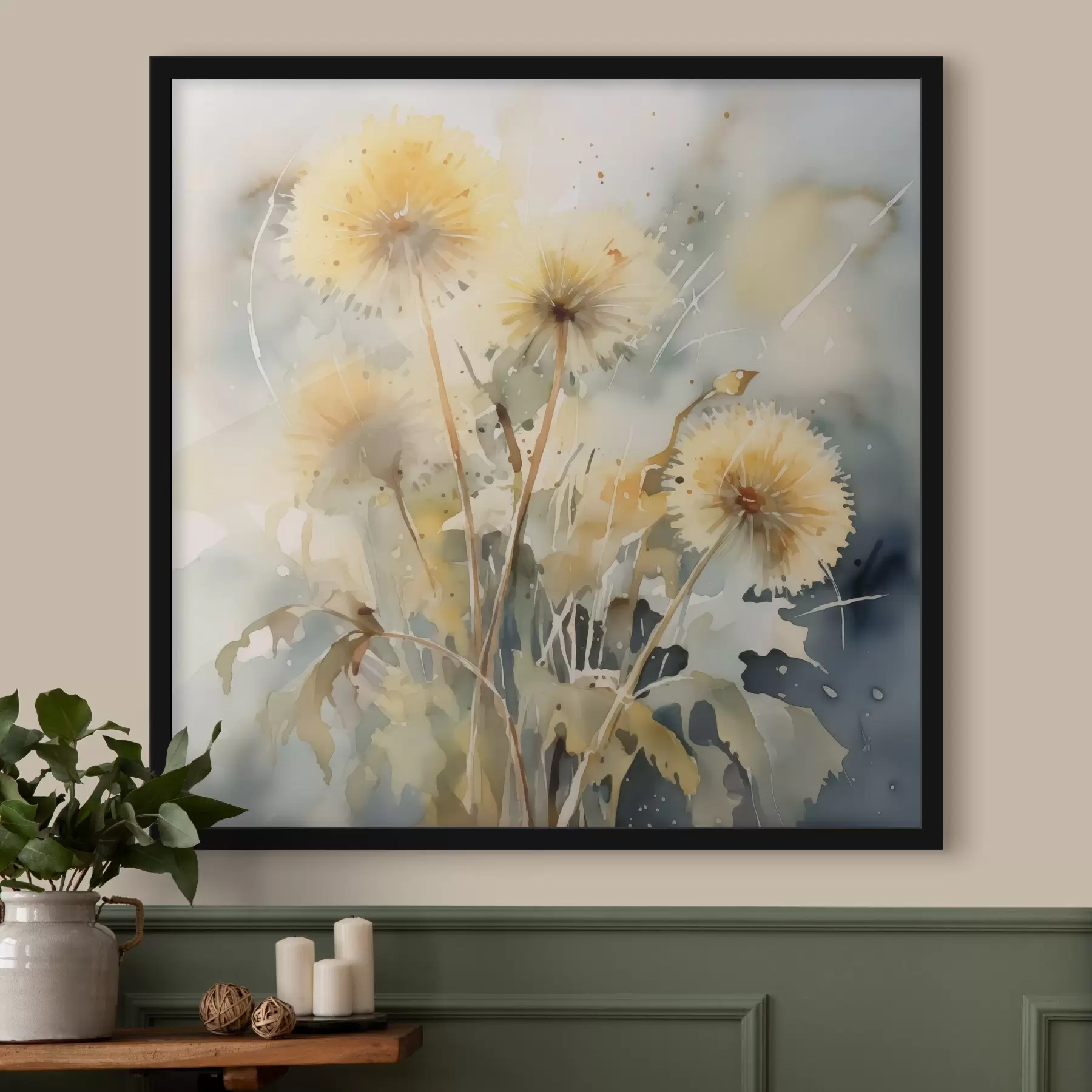 Fotobehang Paardebloemen imitatie van vage aquarel f42369