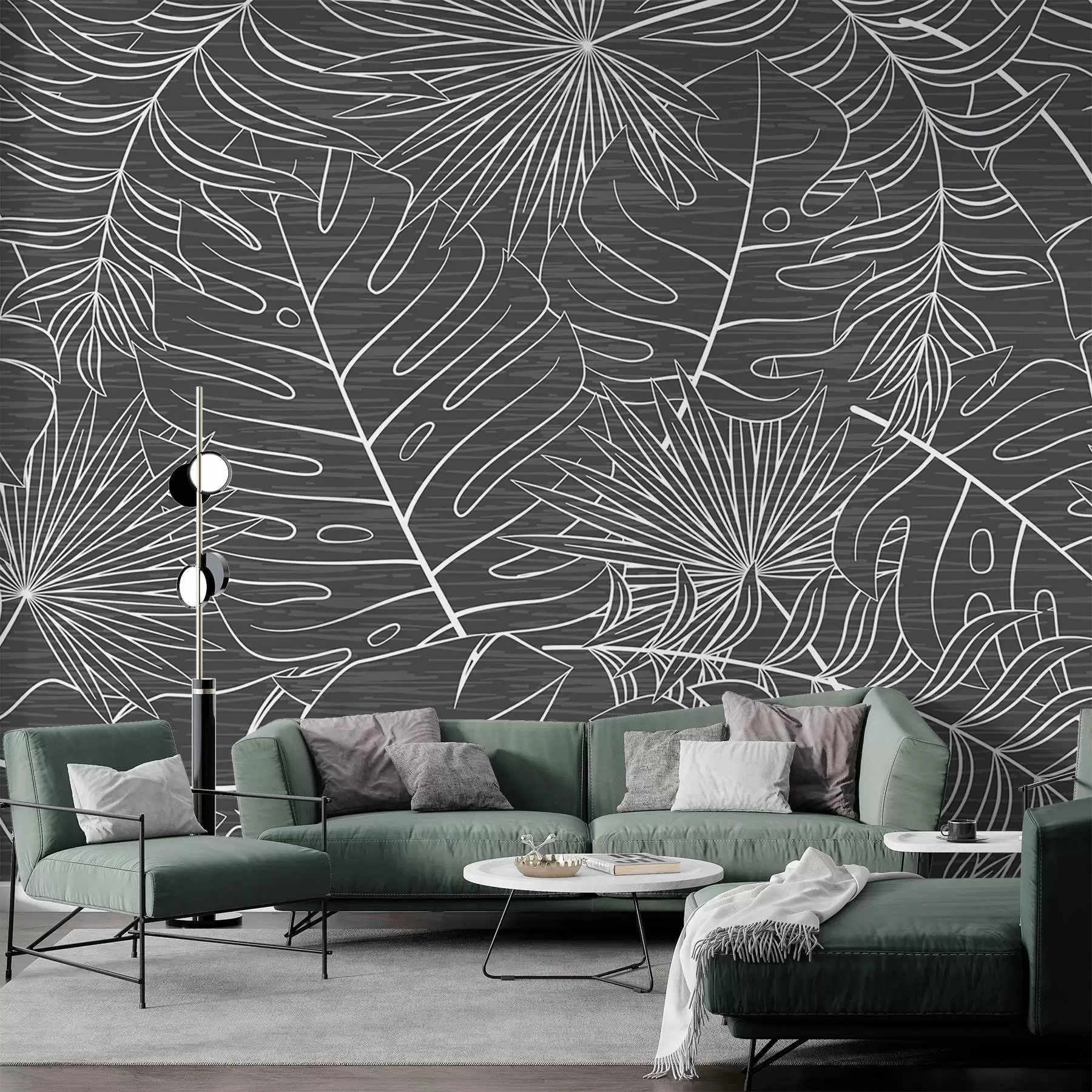 Fotobehang Tropische bladeren in grafische stijl w02695