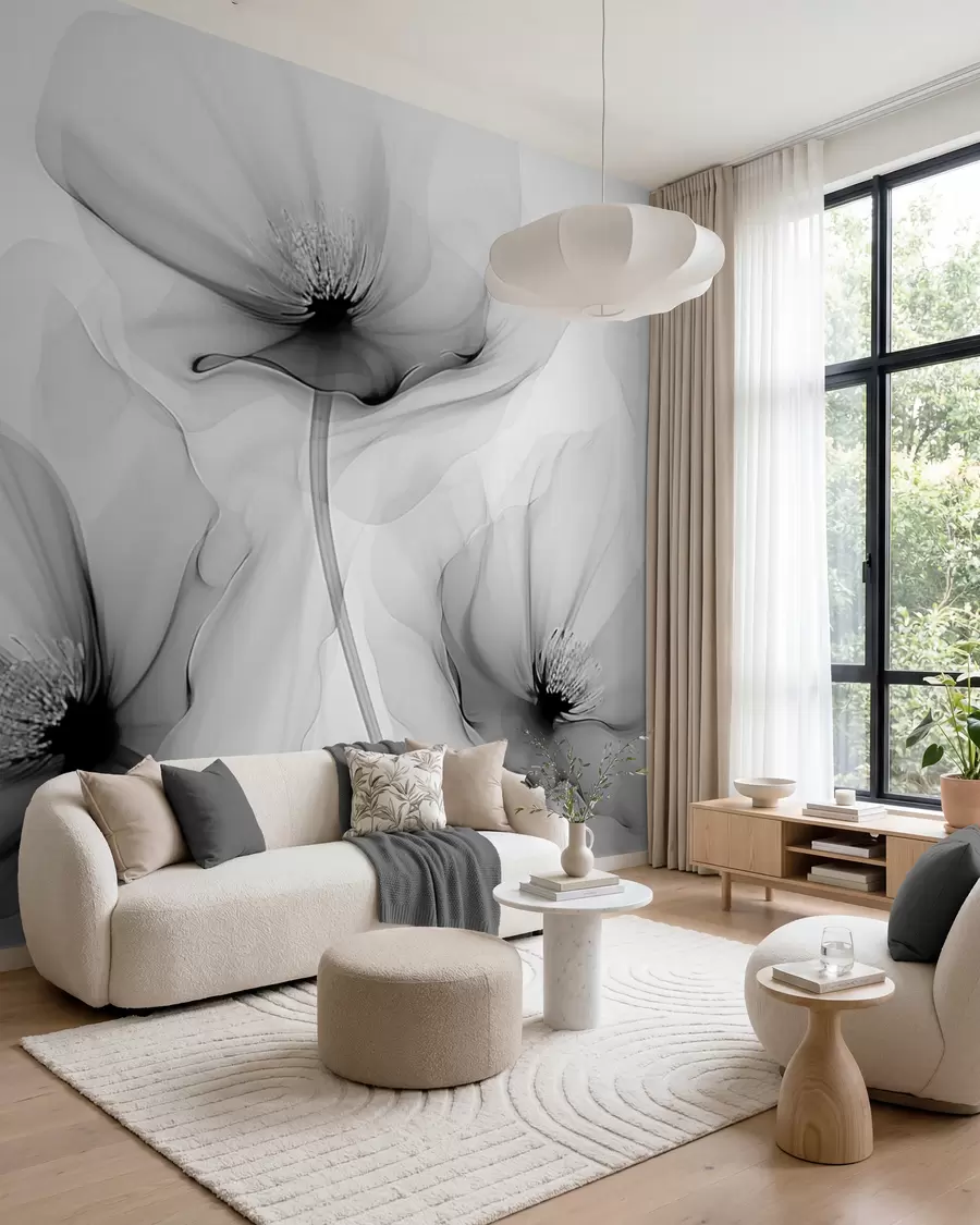 Fotobehang Grijze bloemensluiers w02696v2