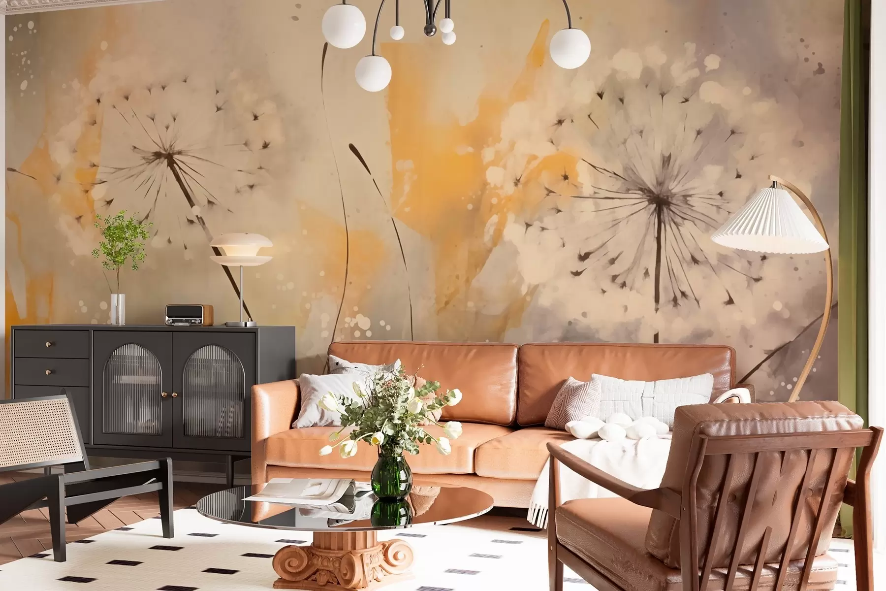 Fotobehang Vage paardenbloemen in pastelkleuren w02699