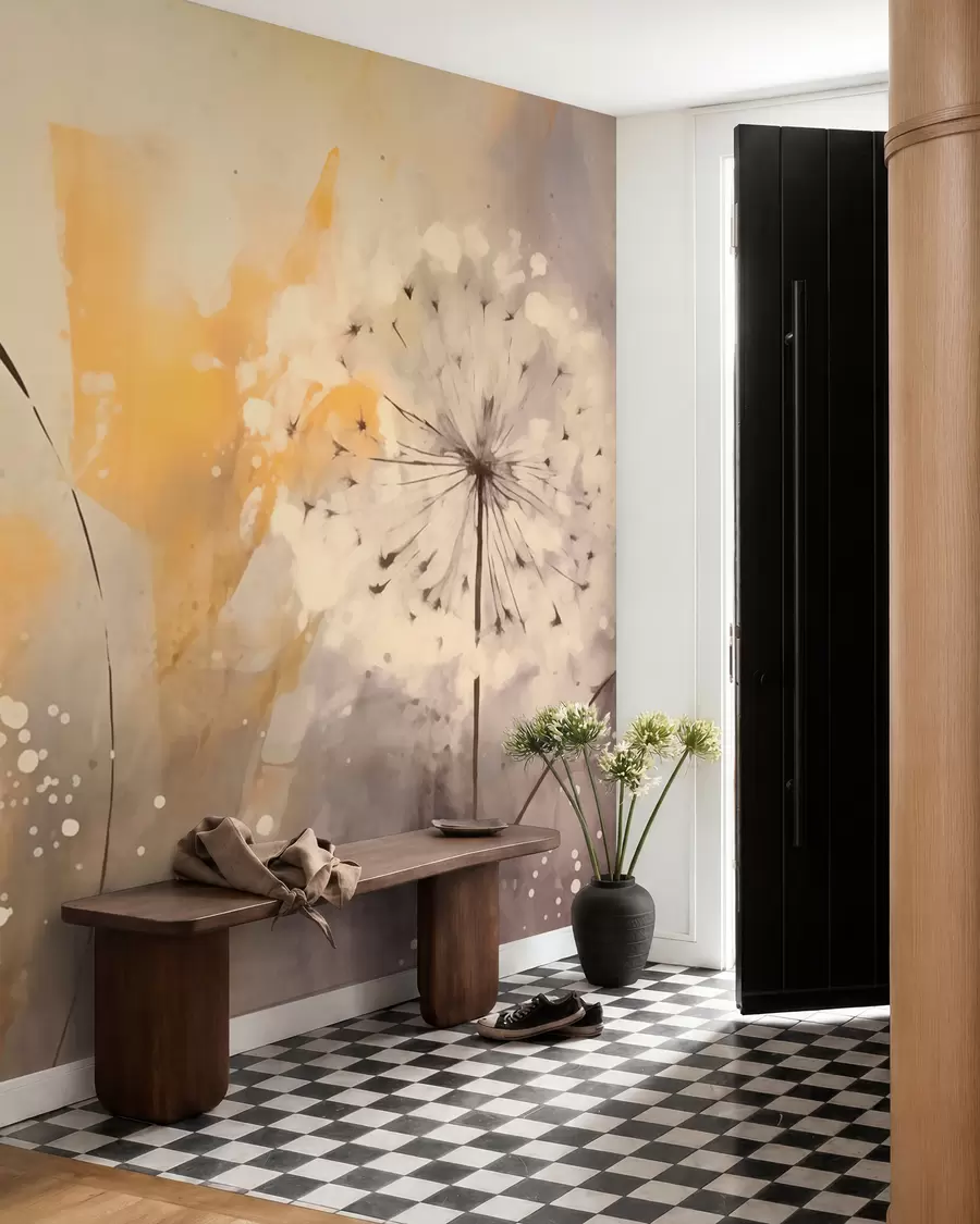 Fotobehang Vage paardenbloemen in pastelkleuren w02699