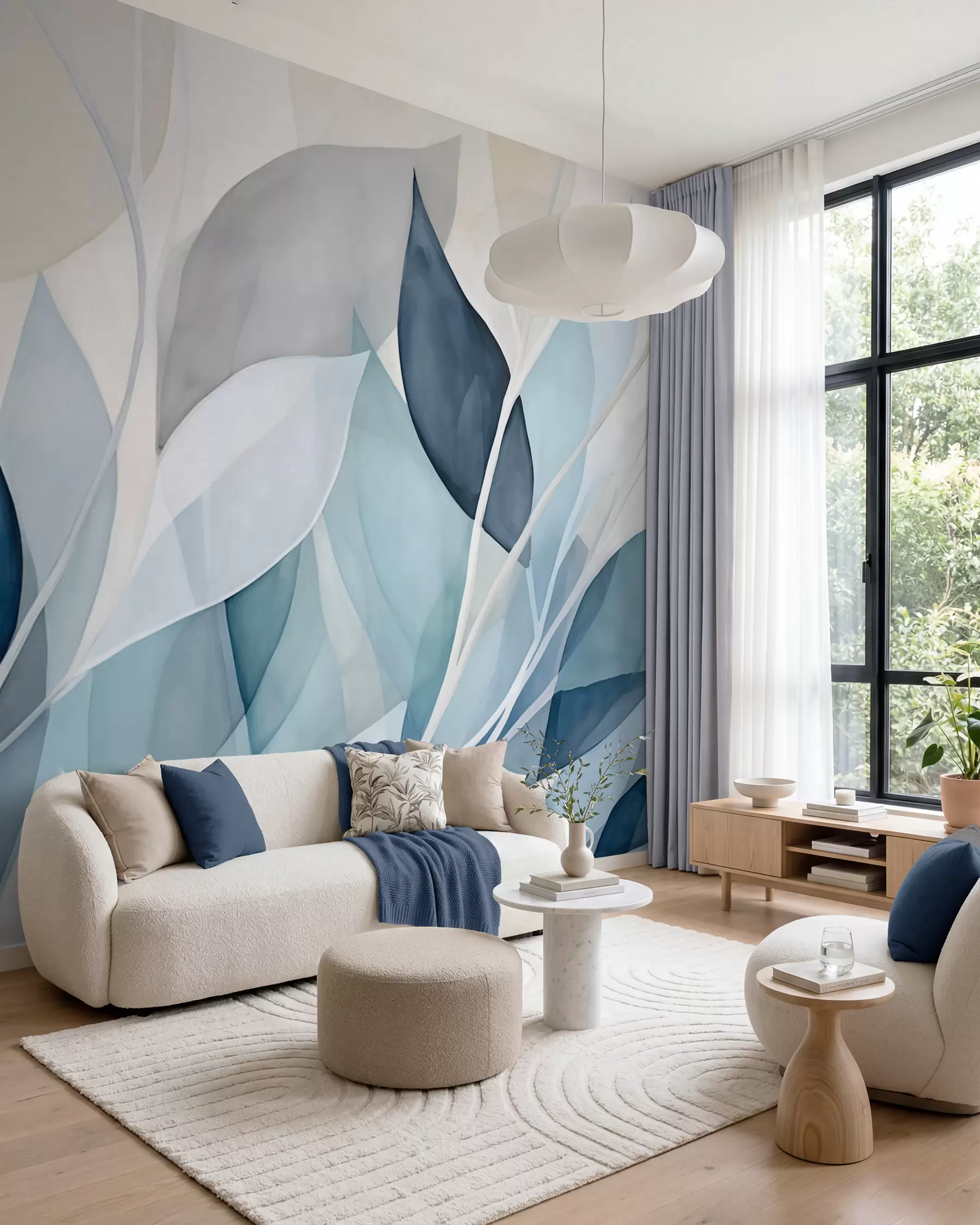 Fotobehang Blauwe bladeren in lagen w02701