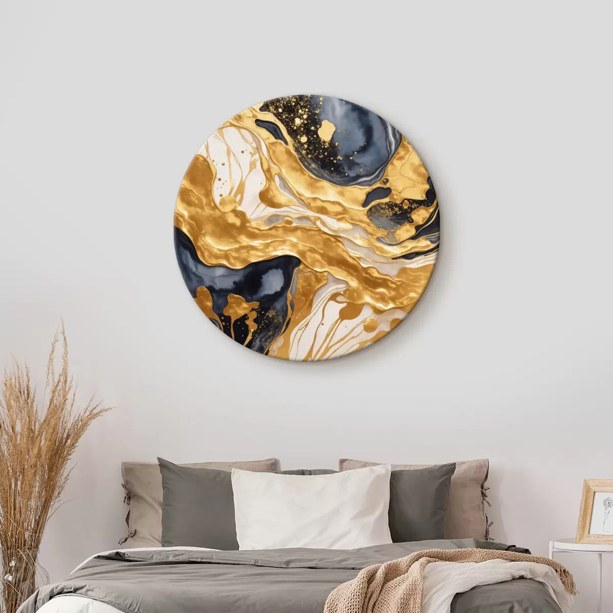 Ronde schilderijen Transfusie van witte en zwarte kleuren r35659