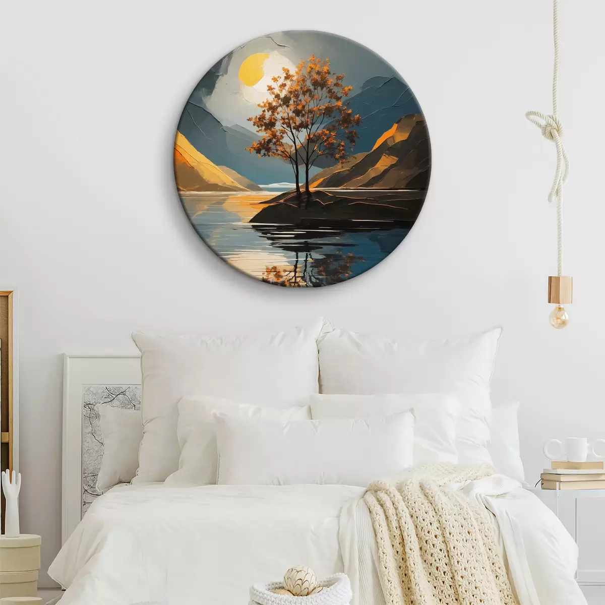 Ronde schilderijen Een boom op een klein eiland in het meer r38112