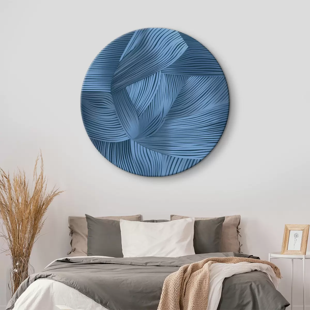 Ronde schilderijen Blauw en zwart gestreept patroon r38288