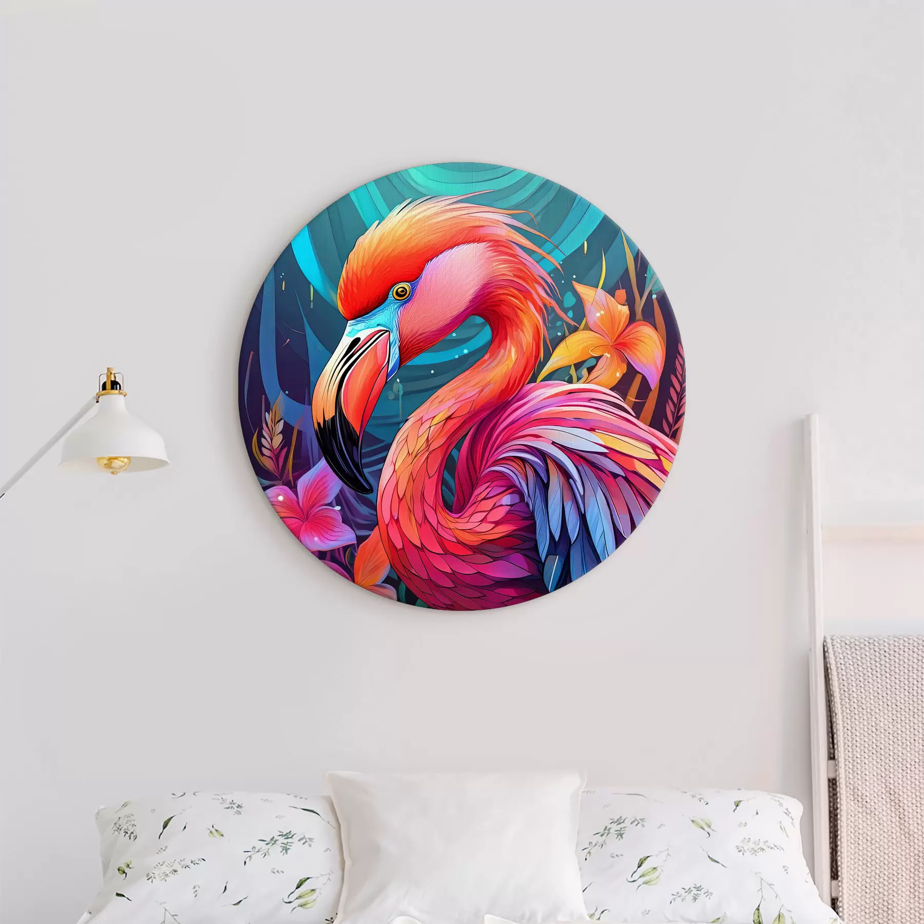 Fotobehang Kleurrijke roze flamingo met bloemen r38609