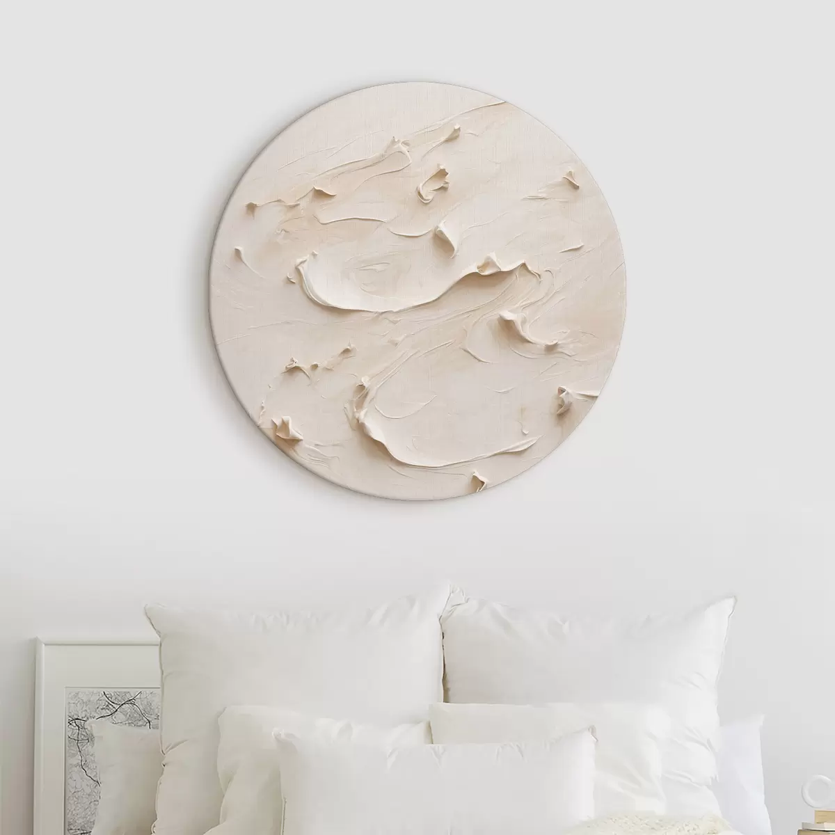 Ronde schilderijen Abstract schilderij in witte olieverf r40623