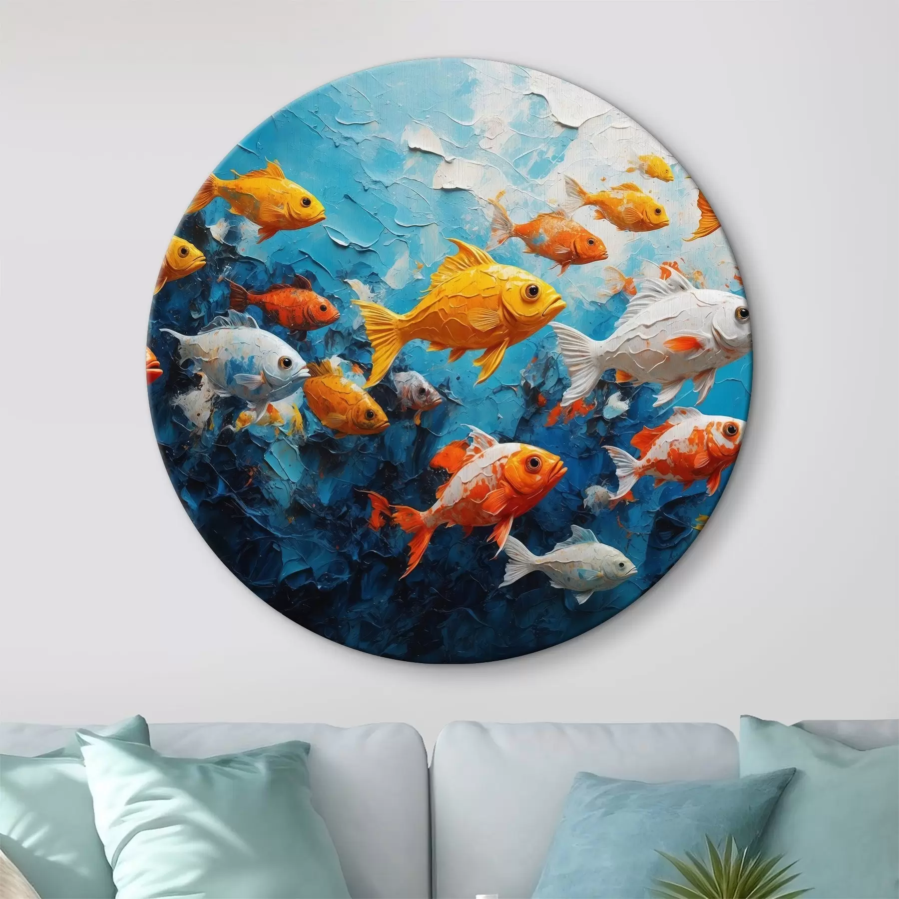  Schilderijen Vissen op een abstracte olieverf achtergrond r40632