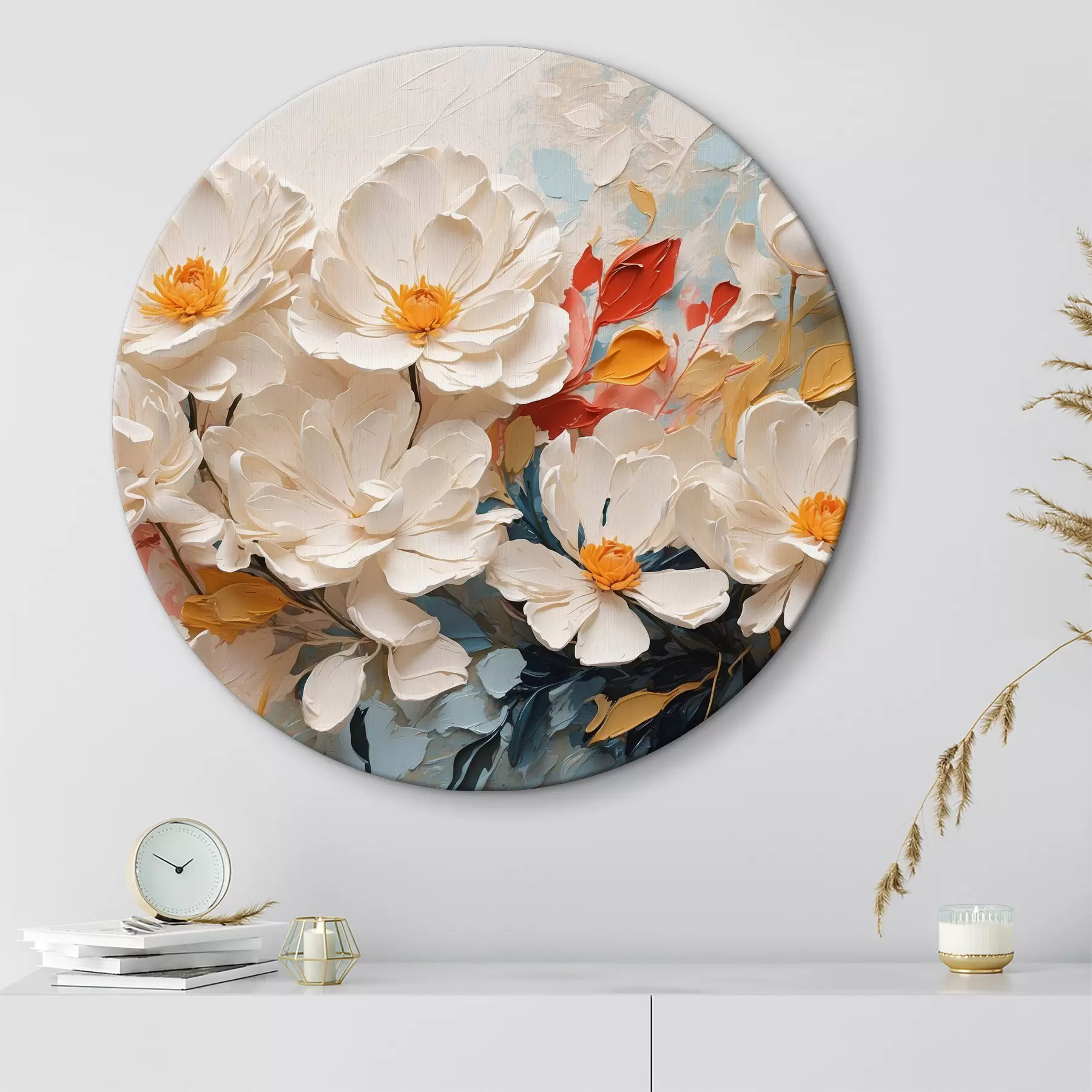  Schilderijen Abstracte witte bloemen in olie r40862