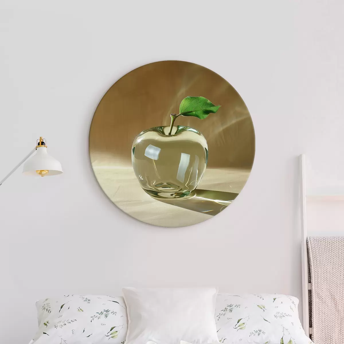 Ronde schilderijen Transparante glazen appel op een lichte achtergrond r40913