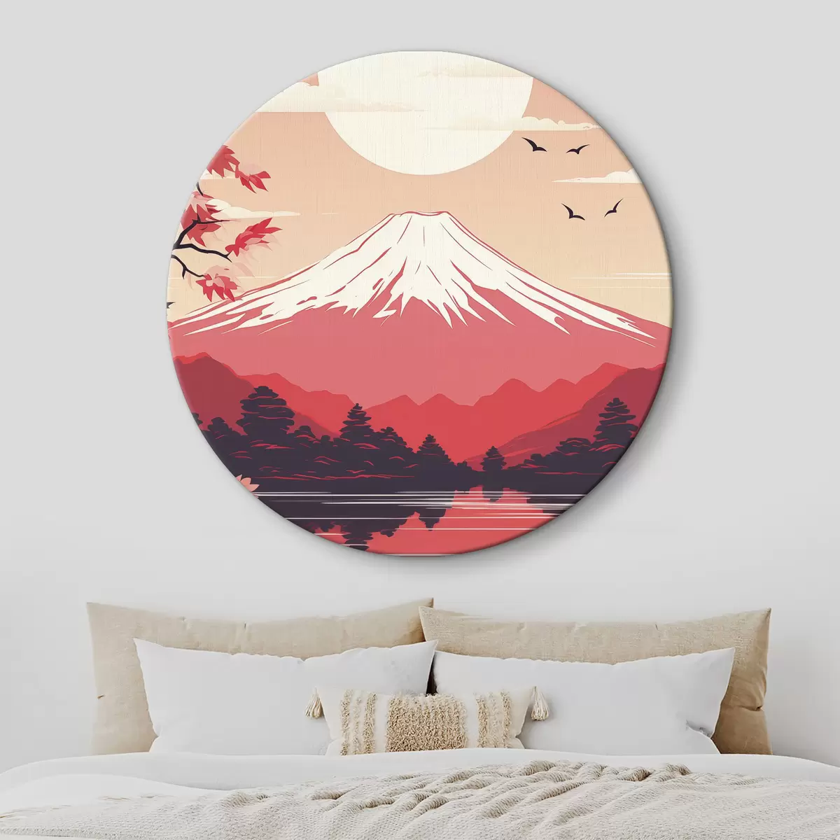 Ronde schilderijen Fuji Bergen landschap, Japanse stijl, prachtige natuur r40954