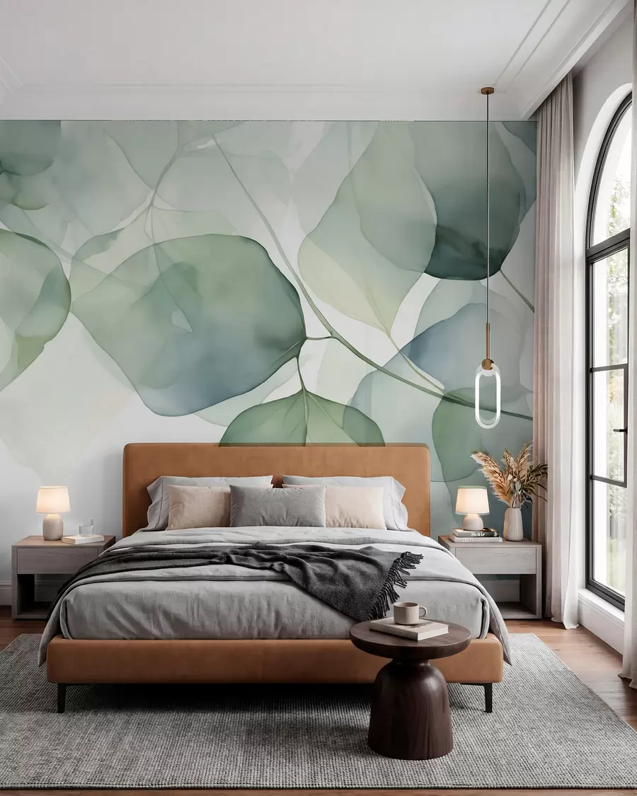 Fotobehang Bladeren grote abstracte imitatie van aquarel w02725